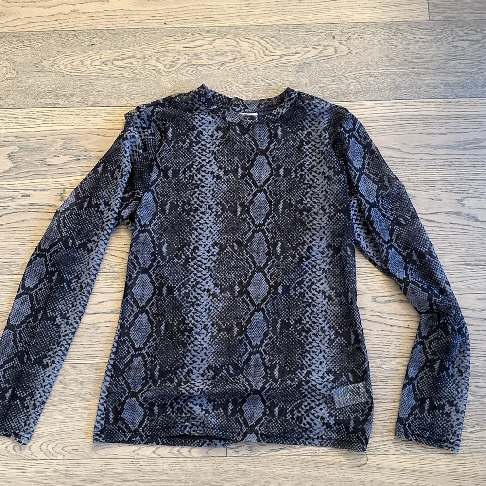 SHEER SNAKESKIN PRINT LONG SLEEVE TOP